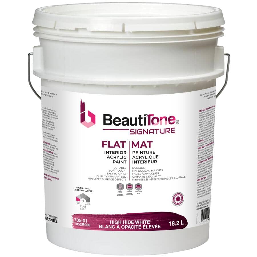 Interior Acrylic Flat Paint - High Hide White, 18.2 L
