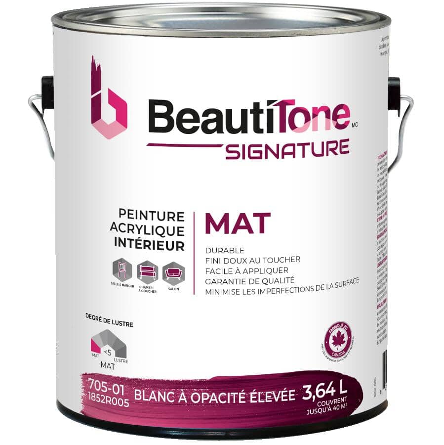 Interior Acrylic Flat Paint - High Hide White, 3.64 L