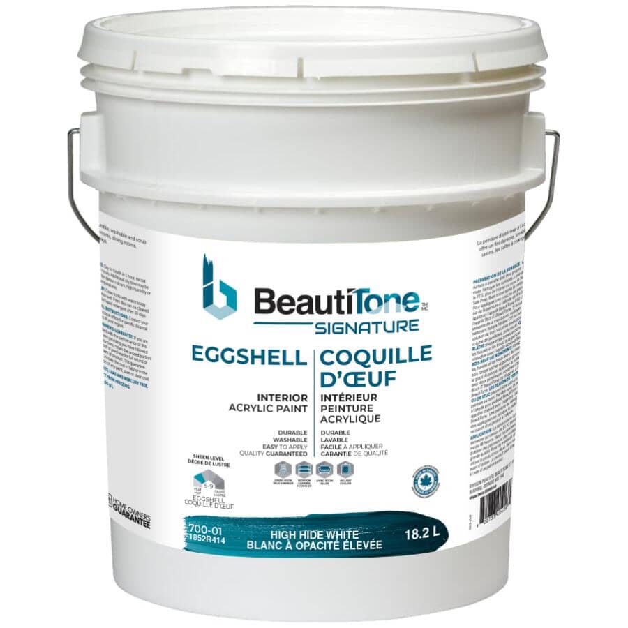Interior Acrylic Latex Eggshell Paint - High Hide White, 18.2 L