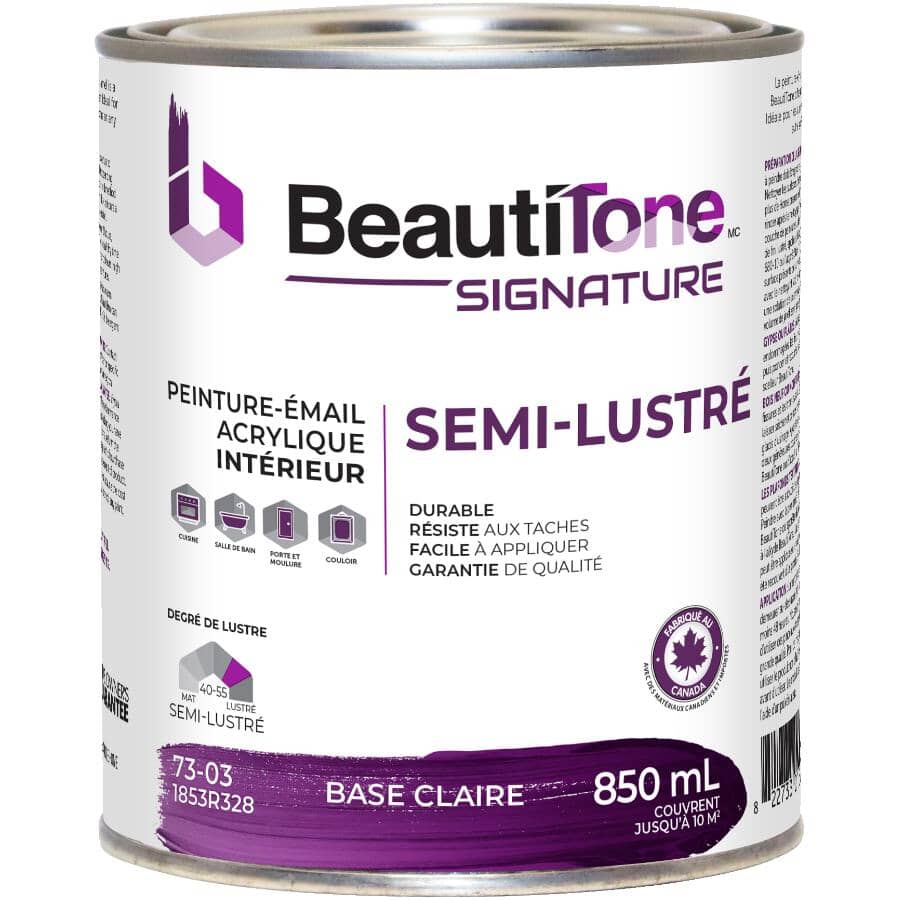 Interior Acrylic Latex Semi-Gloss Paint - Clear Base, 850 ml