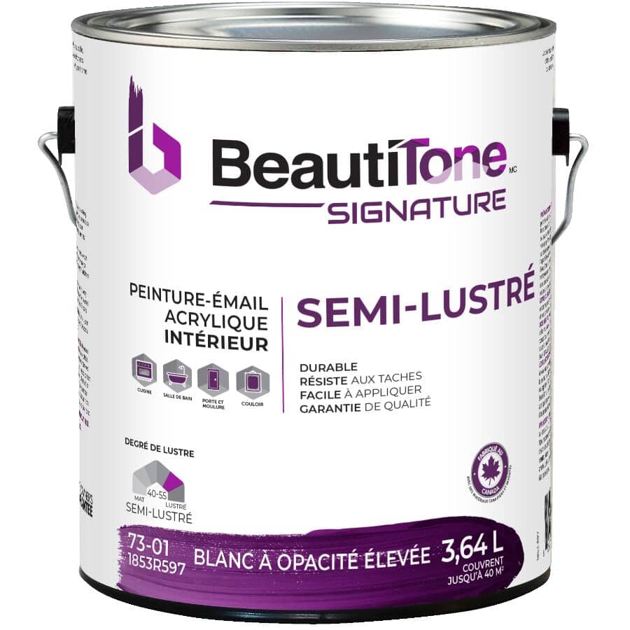 Interior Acrylic Latex Semi-Gloss Paint - High Hide White, 3.64 L