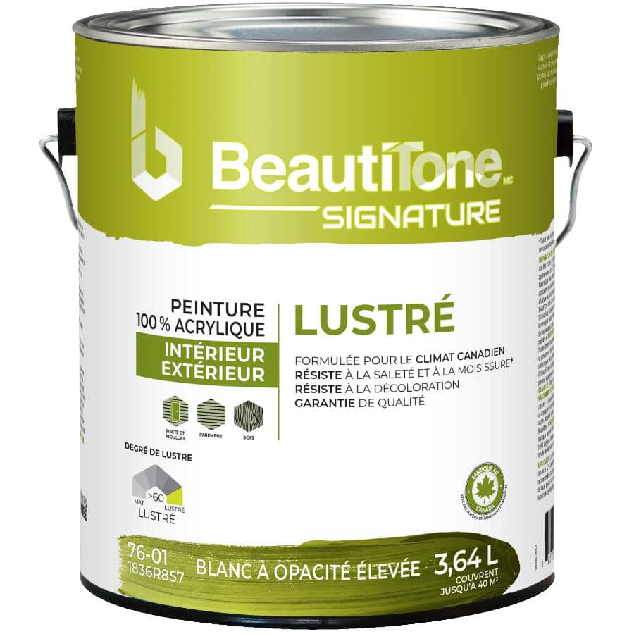 Interior / Exterior Acrylic Latex Gloss Paint - High Hide White, 3.64 L