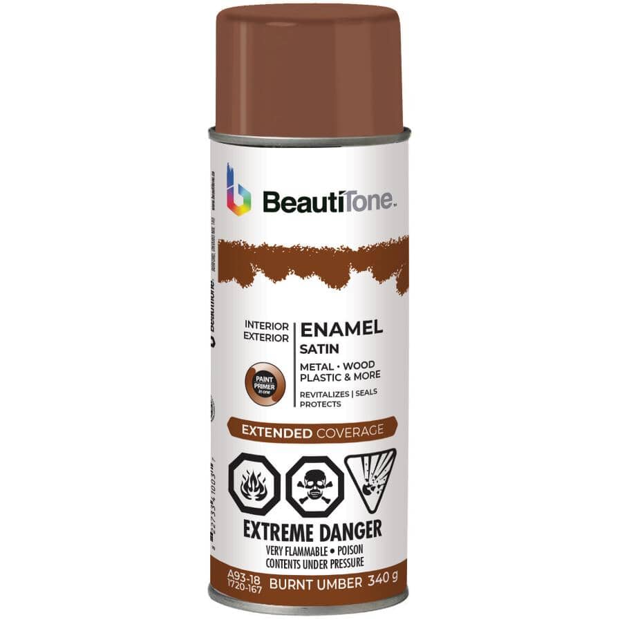 Solvent Satin Enamel Spray Paint - Burnt Umber, 340 g