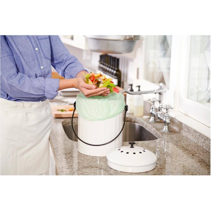 5.5L Galvanized Steel Kitchen Composter - White, with Filter