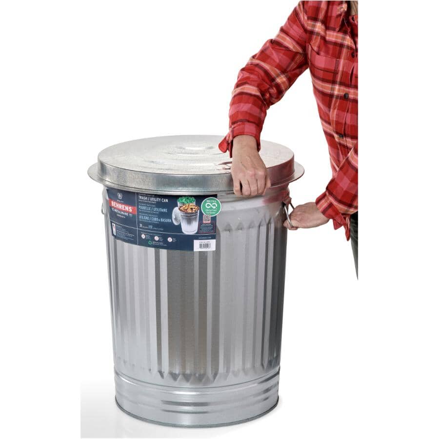 Galvanized Garbage Can - with Lid, 117 L
