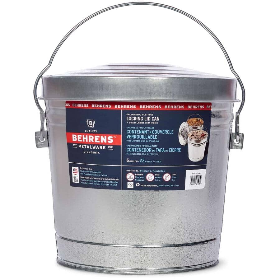 Galvanized Utility Pail with Locking Lid - 22 L