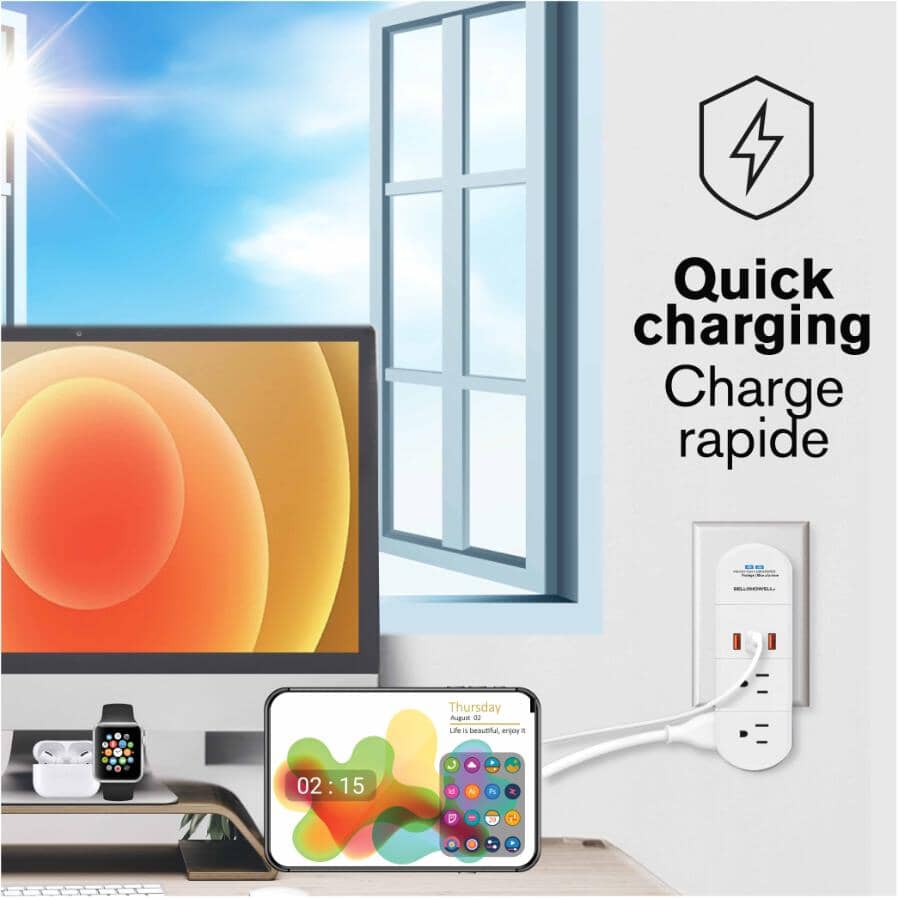 Swivel Power with 6 Outlets - 2 USB & 1 C Charging Ports, White