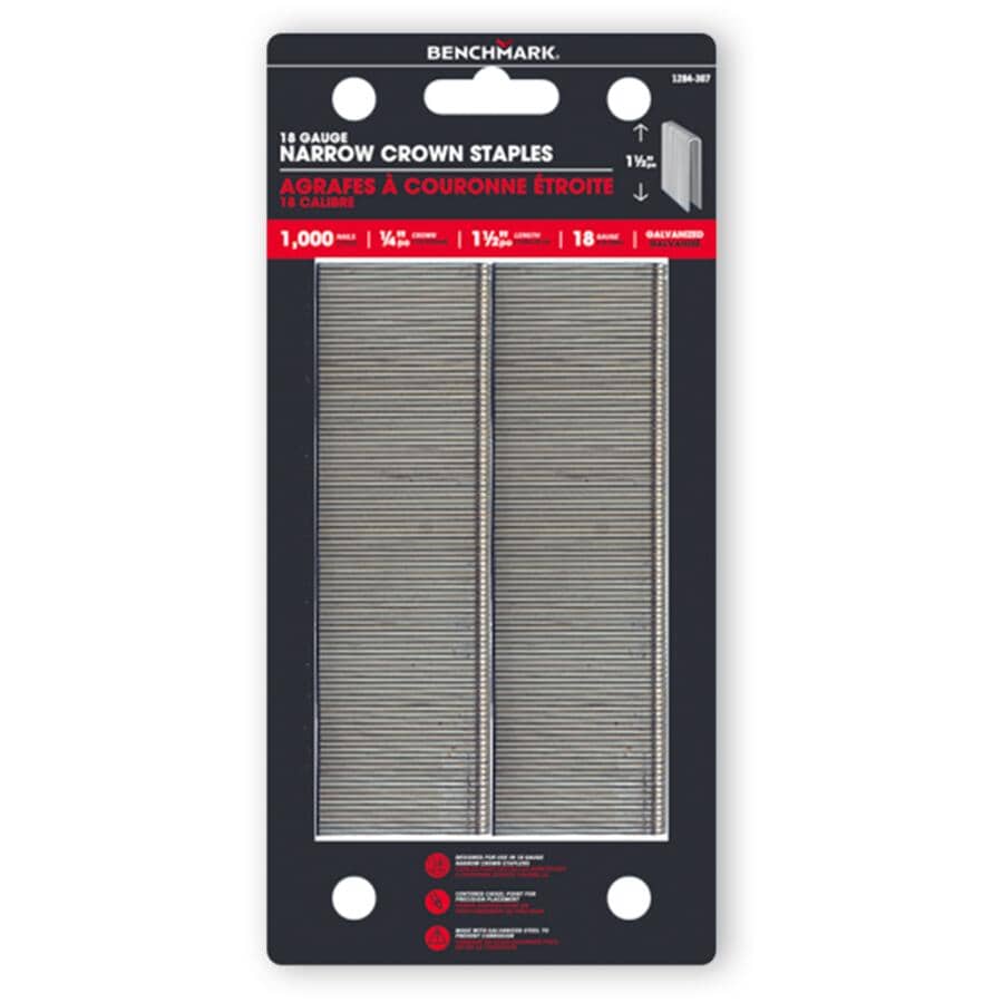 1-1/2" 18 Gauge Galvanized Narrow Crown Staples - 1000 Pack
