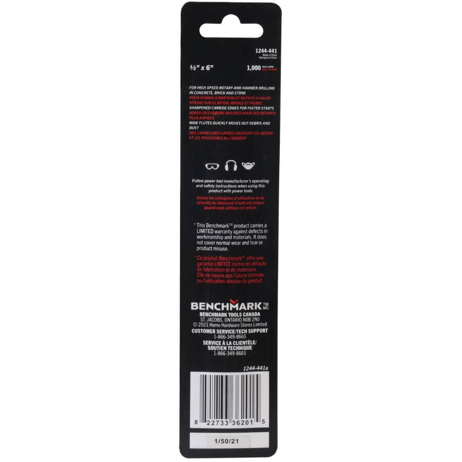 1/2" x 6" Tungsten Carbide Masonry Drill Bit