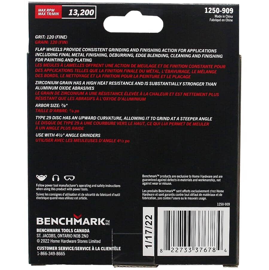 120 Grit 4-1/2" x 7/8" Flap Disc Wheel - 5 Pack