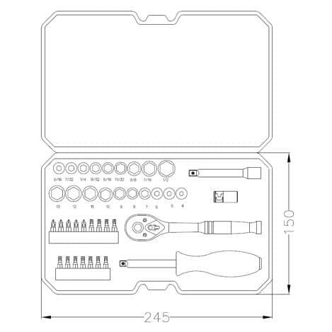 1/4" Drive SAE / Metric Socket Wrench - 39 Piece Set