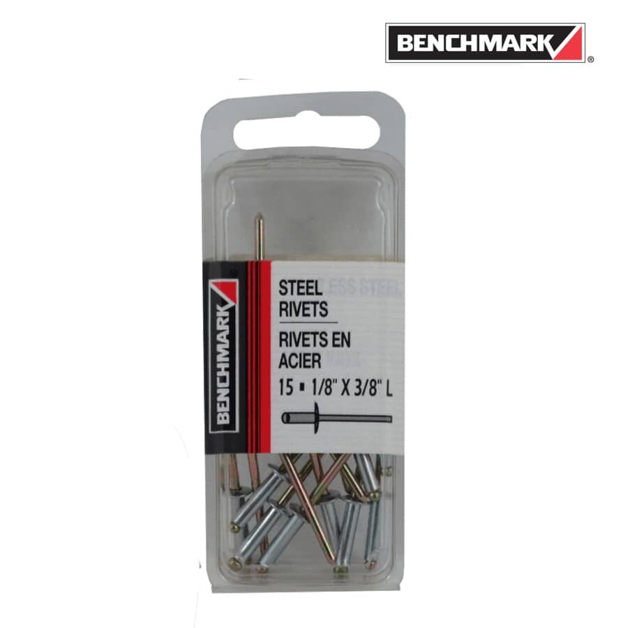15 Pack 1/8" Long Steel Rivets