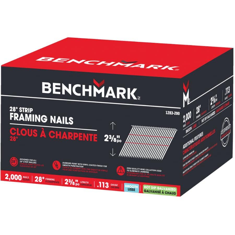 2-3/8" 0.113 Gauge HDG Strip Framing Nails - 28 Degree, 2000 Pack