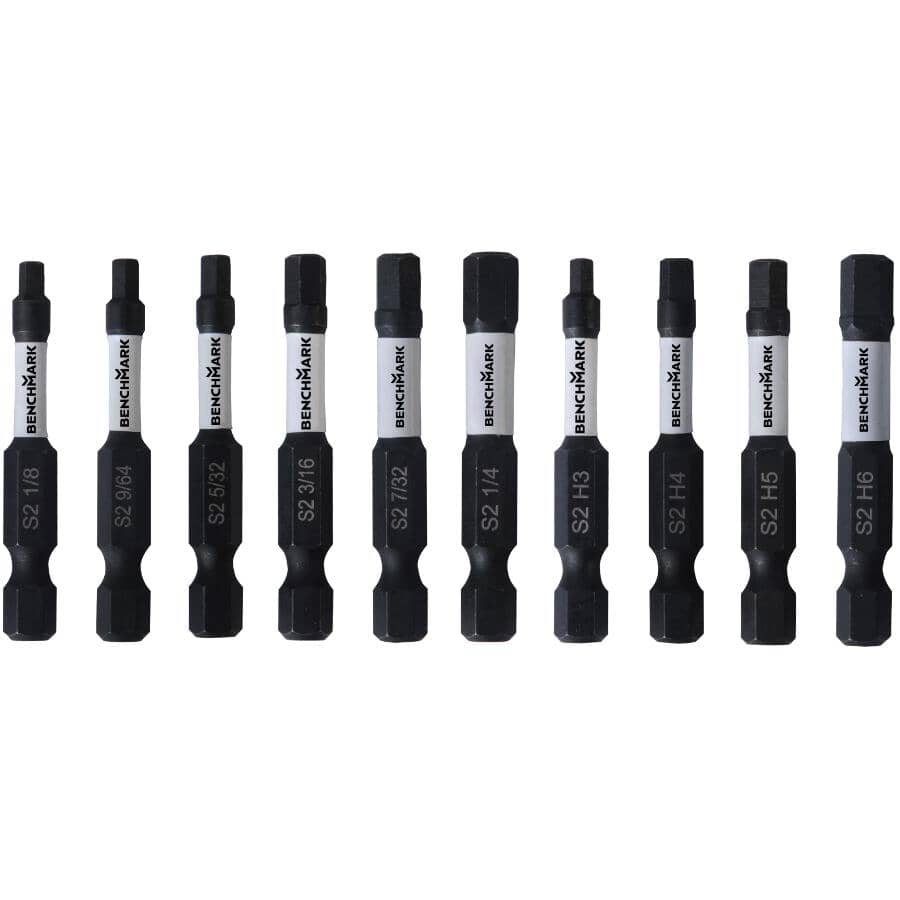 2" Hex Power Bits - 10 Pack, Assorted Sizes