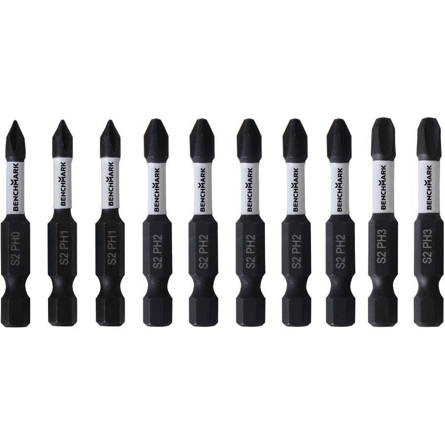 2" Phillips Power Bits - 10 Pack, Assorted Sizes