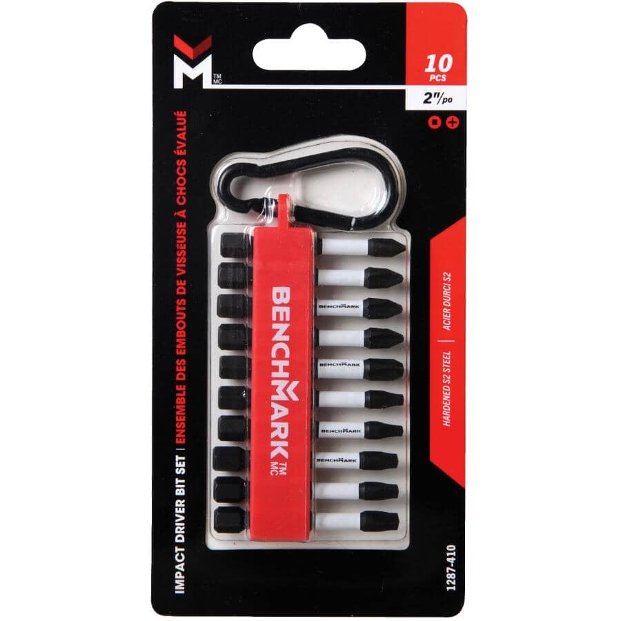 2" Phillips & Square Impact Driver Bit Set - 10 Piece, Assorted Sizes