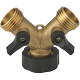 2-Way Brass Hose Connector, with Dual Shut-Off Valves