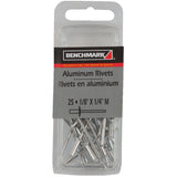 25 Pack 1/8" Medium Aluminum Rivets