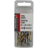 25 Pack 1/8" Short Steel Rivets