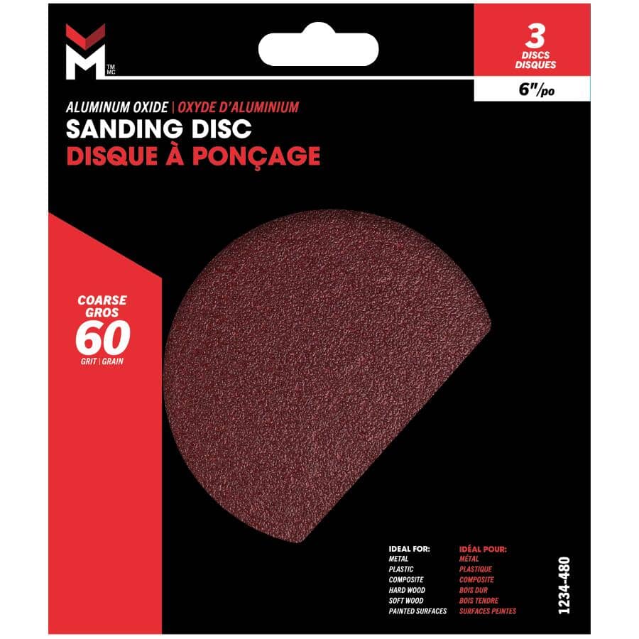 3 Pack 6" 60 Grit Pressure Sensitive Adhesive Sanding Discs