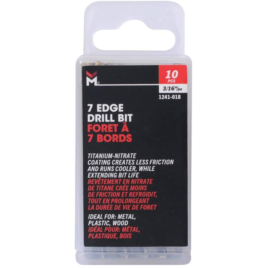 3/16" Titanium Drill Bit - 7 Edge, 10 Pack