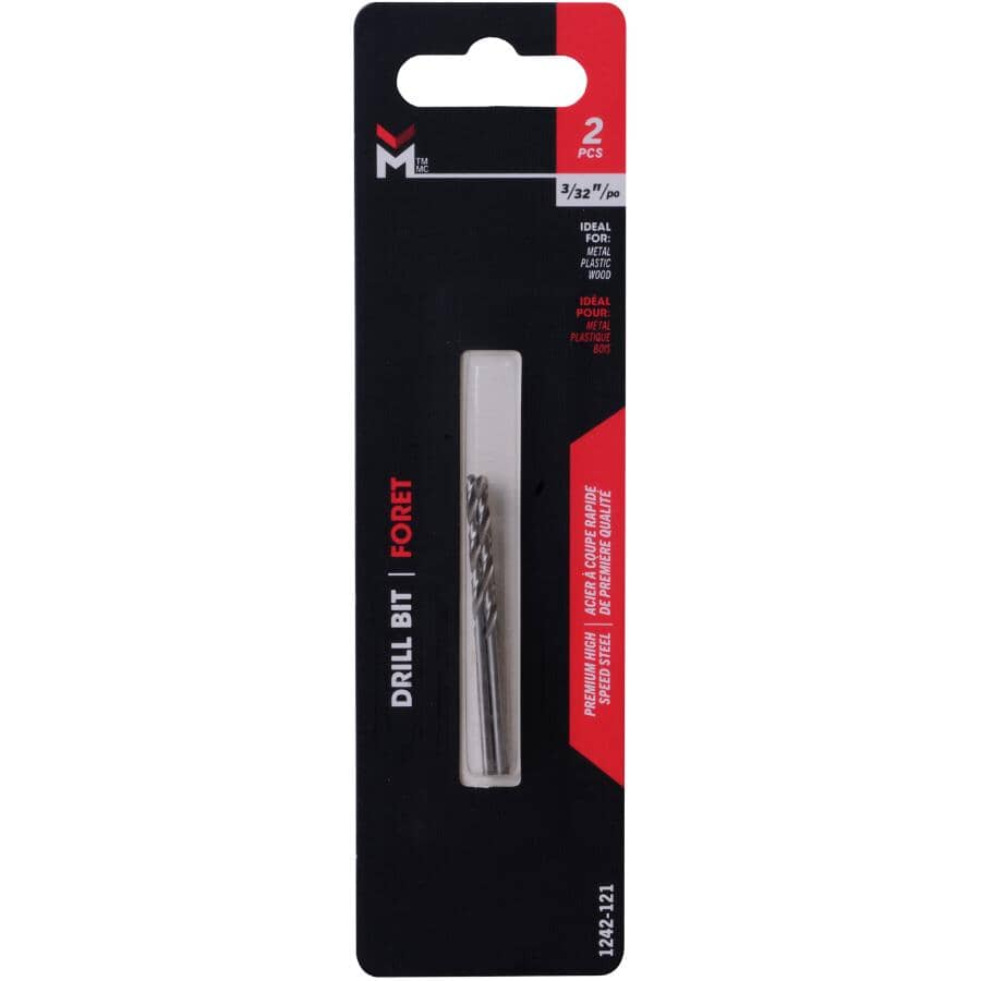 3/32" High Speed Steel Drill Bits - Silver, 2 Pack