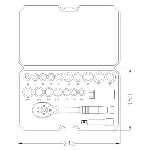 3/8" Drive SAE/Metric Socket Wrench - 20 Piece Set