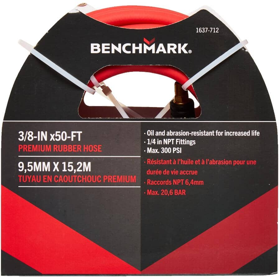 3/8" x 50' x 1/4" Male National Pipe Thread Premium Rubber Air Hose