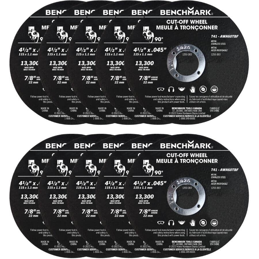 4-1/2" x 0.045" x 7/8" Metal Cut-Off Wheels - 10 Pack