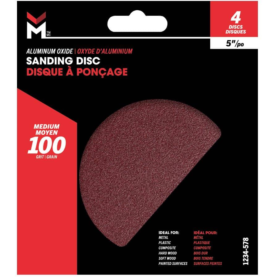 4 Pack 5" 100 Grit Pressure Sensitive Adhesive Sanding Discs
