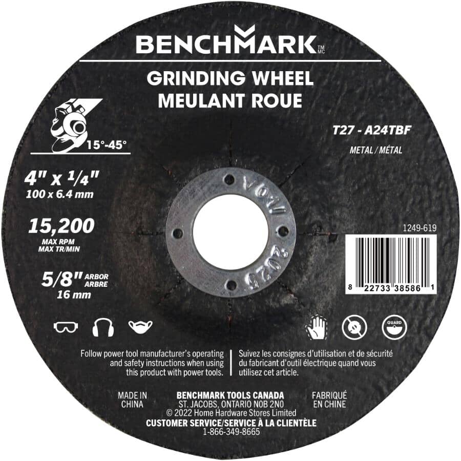 4" x 1/4" x 5/8" Depressed Centre Metal Grinding Wheel