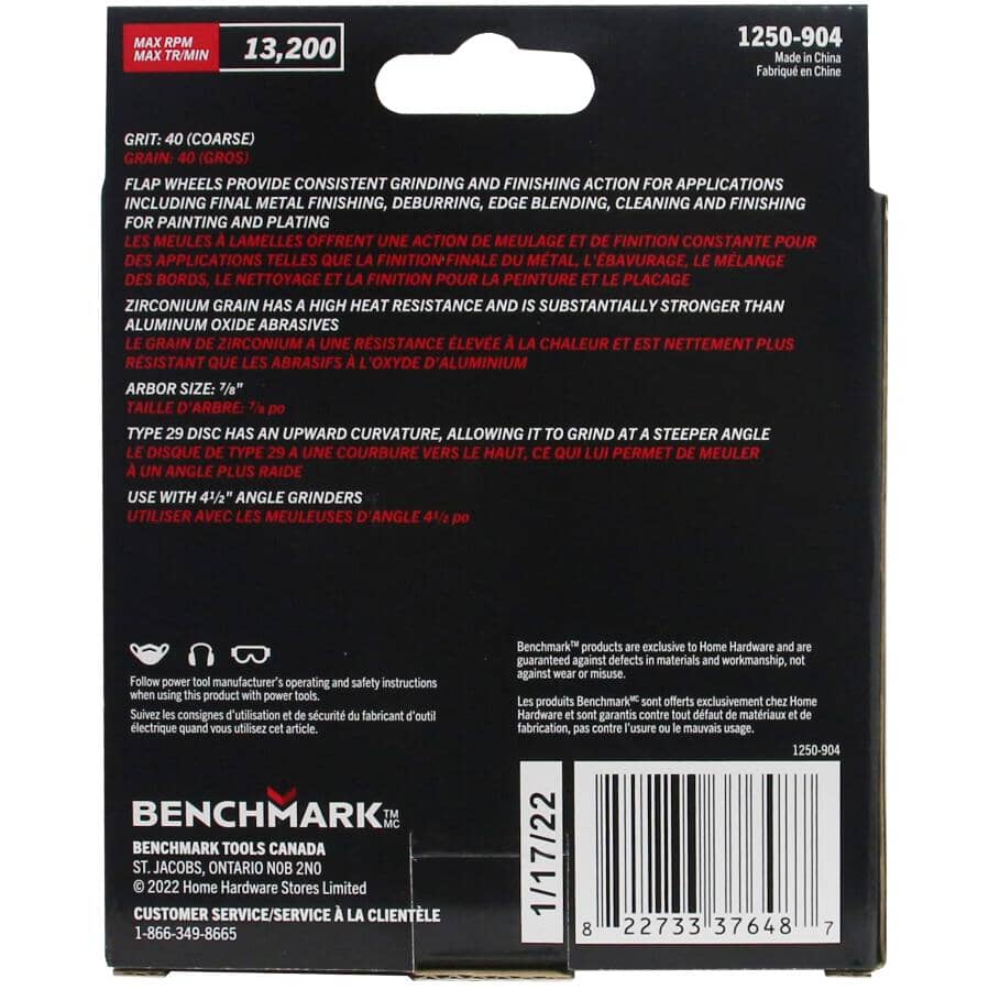 40 Grit 4-1/2" x 7/8" Flap Disc Wheel - 5 Pack