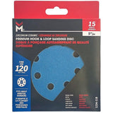 5" 120 Grit Zirconium Ceramic Hook & Loop Sanding Discs, with 8 Vacuum Holes - 15 Pack