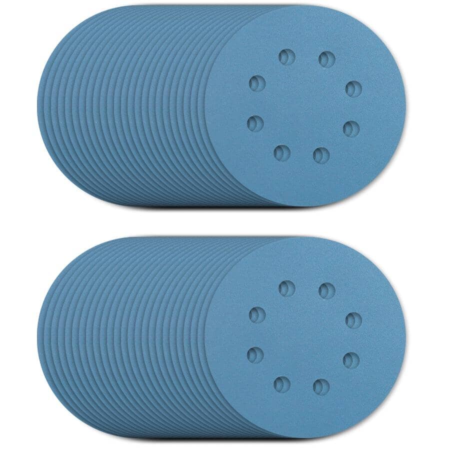 5" 150 Grit Zirconium Ceramic Hook & Loop Sanding Discs, with 8 Vacuum Holes - 50 Pack