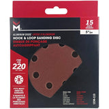 5" 220 Grit Aluminum Oxide Hook and Loop Sanding Discs, with 8 Vacuum Holes - 15 Pack
