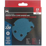 5" 220 Grit Zirconium Ceramic Hook & Loop Sanding Discs, with 8 Vacuum Holes - 15 Pack