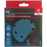 5" 50 Grit Zirconium Ceramic Hook & Loop Sanding Discs, with 8 Vacuum Holes - 15 Pack