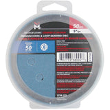 5" 50 Grit Zirconium Ceramic Hook & Loop Sanding Discs, with 8 Vacuum Holes - 50 Pack