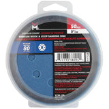 5" 80 Grit Zirconium Ceramic Hook & Loop Sanding Discs, with 8 Vacuum Holes - 50 Pack