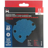 5" 80 Grit Zirconium Ceramic Hook & Loop Sanding Discs, with 8 Vacuum Holes - 15 Pack