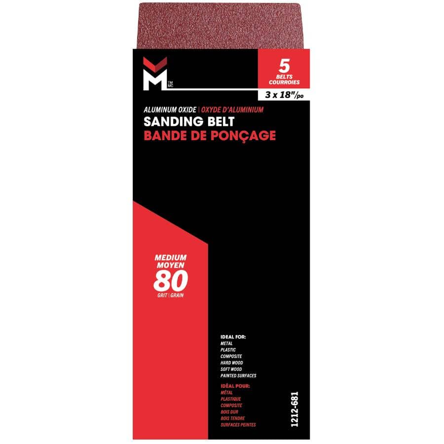 5 Pack 3" x 18" 80 Grit Aluminum Oxide Belts