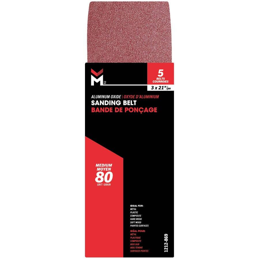 5 Pack 3" x 21" 80 Grit Aluminum Oxide Belts