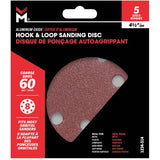5 Pack 4.5" 60 Grit Aluminum Oxide Hook and Loop Sanding Discs, with 8 Vacuum Holes