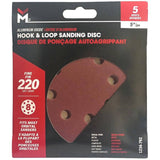 5 Pack 5" 220 Grit Aluminum Oxide Hook and Loop Sanding Discs, with 8 Vacuum Holes