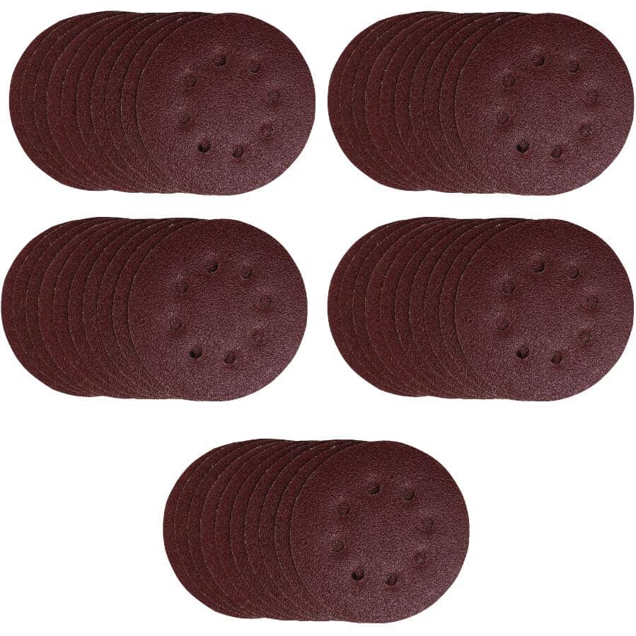 50 Pack 5" 40 Grit Aluminum Oxide Hook and Loop Sanding Discs, with 8 Vacuum Holes
