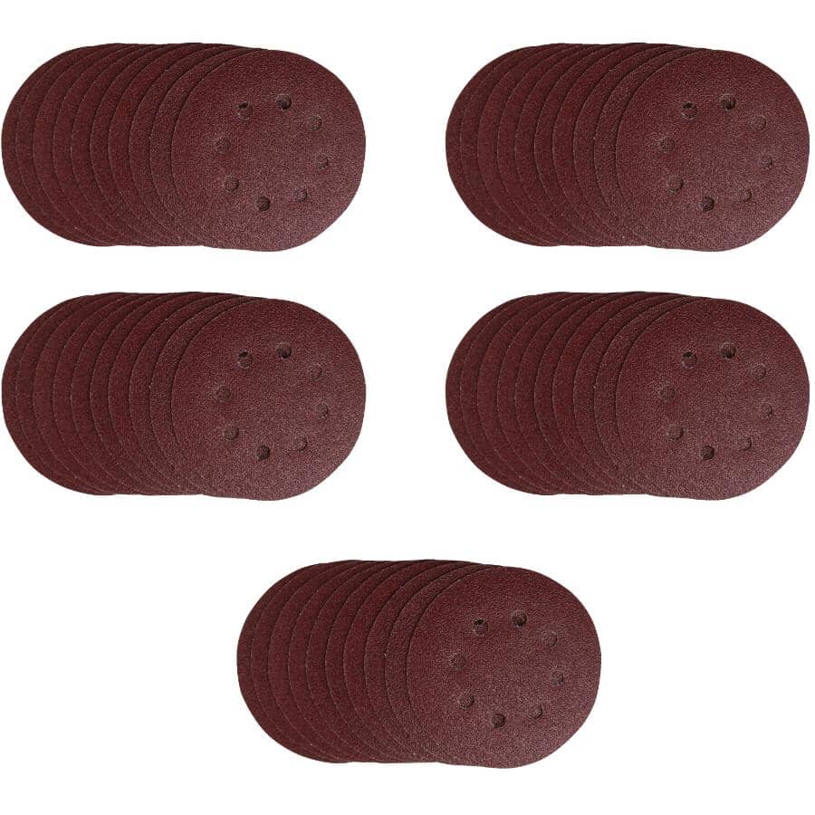 50 Pack 5" 60 Grit Aluminum Oxide Hook and Loop Sanding Discs, with 8 Vacuum Holes