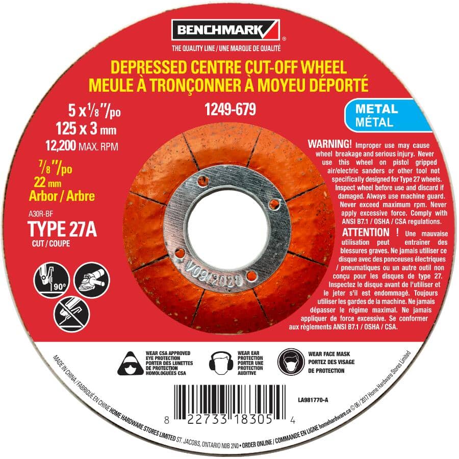 5" x 1/8" x 7/8" Depressed Centre Metal Cut-Off Wheel