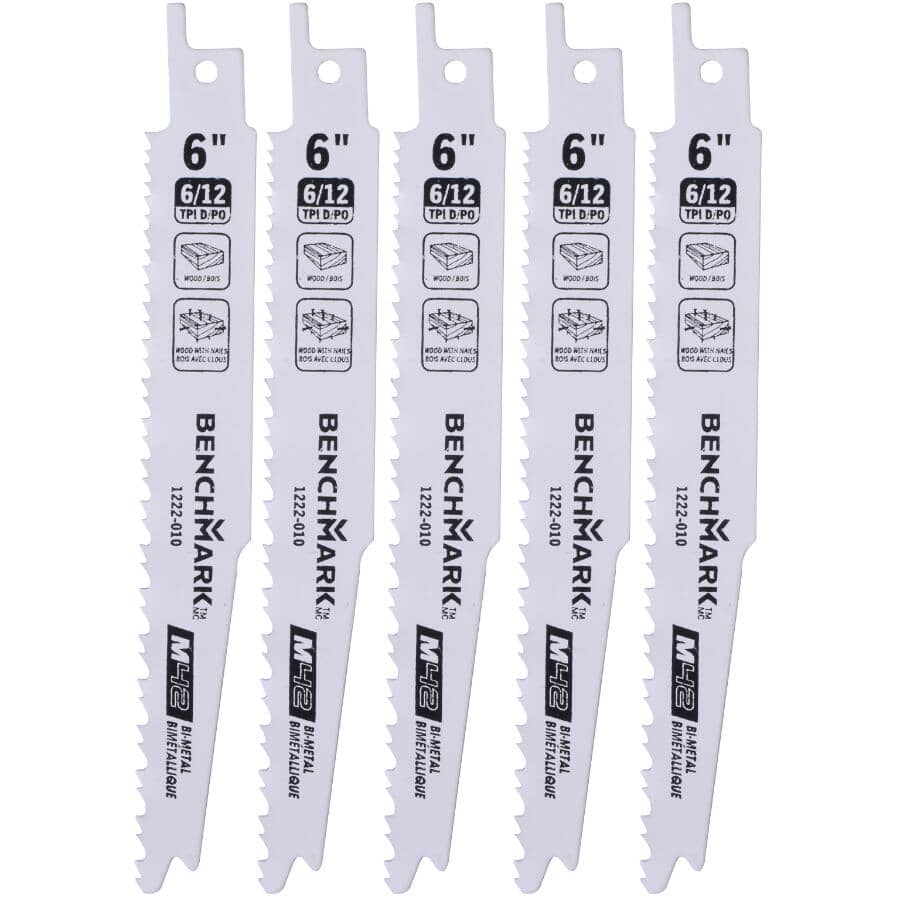 6" 6/12 Tooth Bi-Metal Wood Reciprocating Saw Blade - 5 Pack