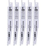 6" 6/12 Tooth Bi-Metal Wood Reciprocating Saw Blade - 5 Pack