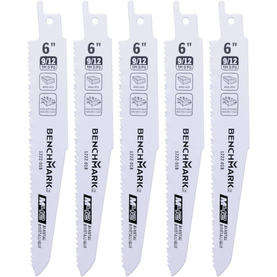 6"  9/12 Tooth Bi-Metal Wood / Demolition Reciprocating Saw Blade - 5 Pack